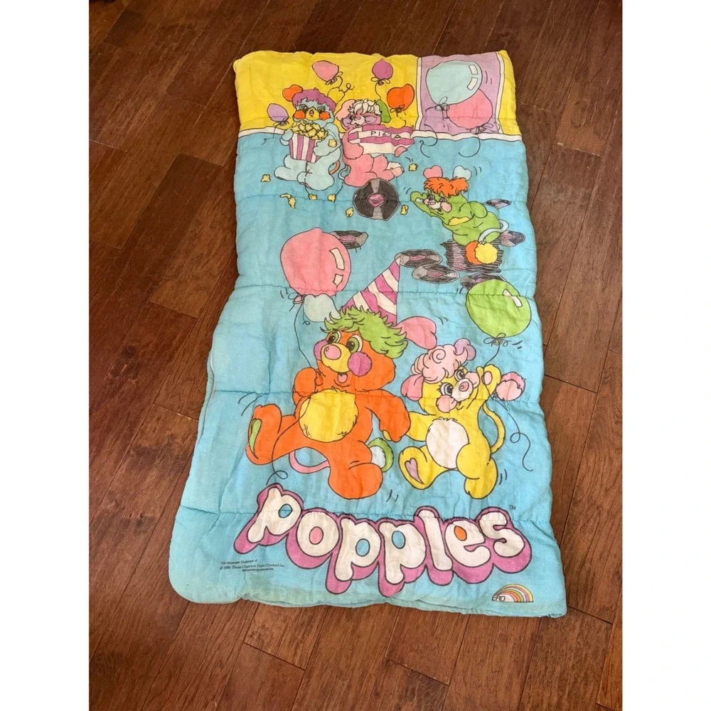 Vintage 1986 Popples Sleeping Bag ERO Industries Blue Yellow Retro 80s Kids Toy